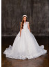 Beaded White Lace Tulle Sparkly Flower Girl Dress With Horsehair Trim